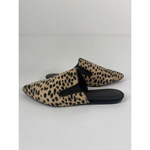 Jenni Kayne Shoes Womens Size 7 Leopard Calf Hair Mule Slides Pointed Toe Italy